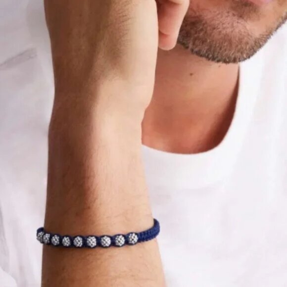 Lagos Anthem Navy Blue Macrame Bracelet Sterling Silver 8" Unisex Adjusts SzM - Picture 10 of 12